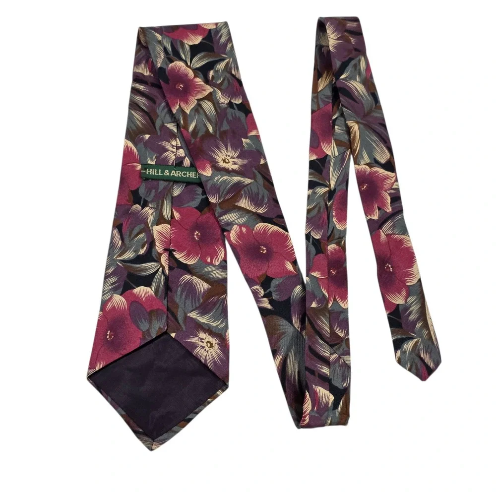 Hill & Archer Mens Necktie‎ Multicolor Floral 100% Silk Designer Short Hawaiian